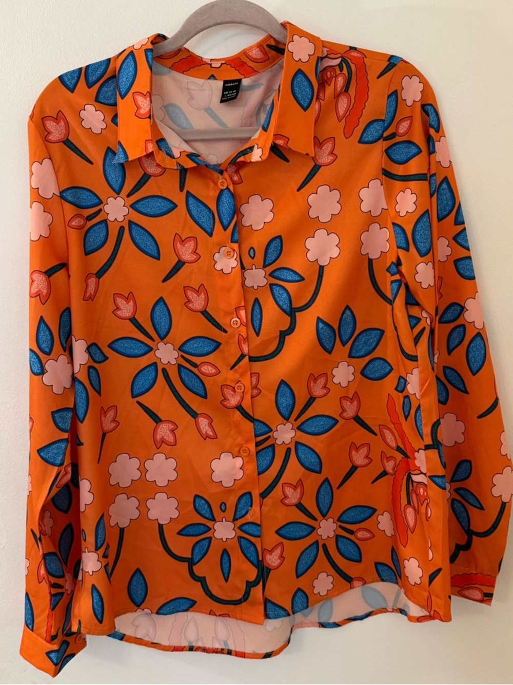 Women’s Orange Floral Button-Up Blouse